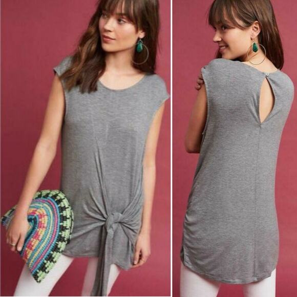 Anthropologie Vanessa Virginia Dayla Tie Top Heather Gray keyhole - Picture 1 of 9